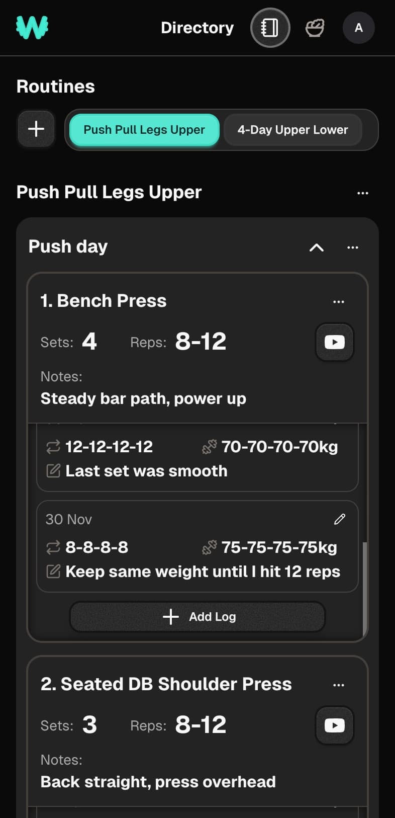 Workout plan screenshot