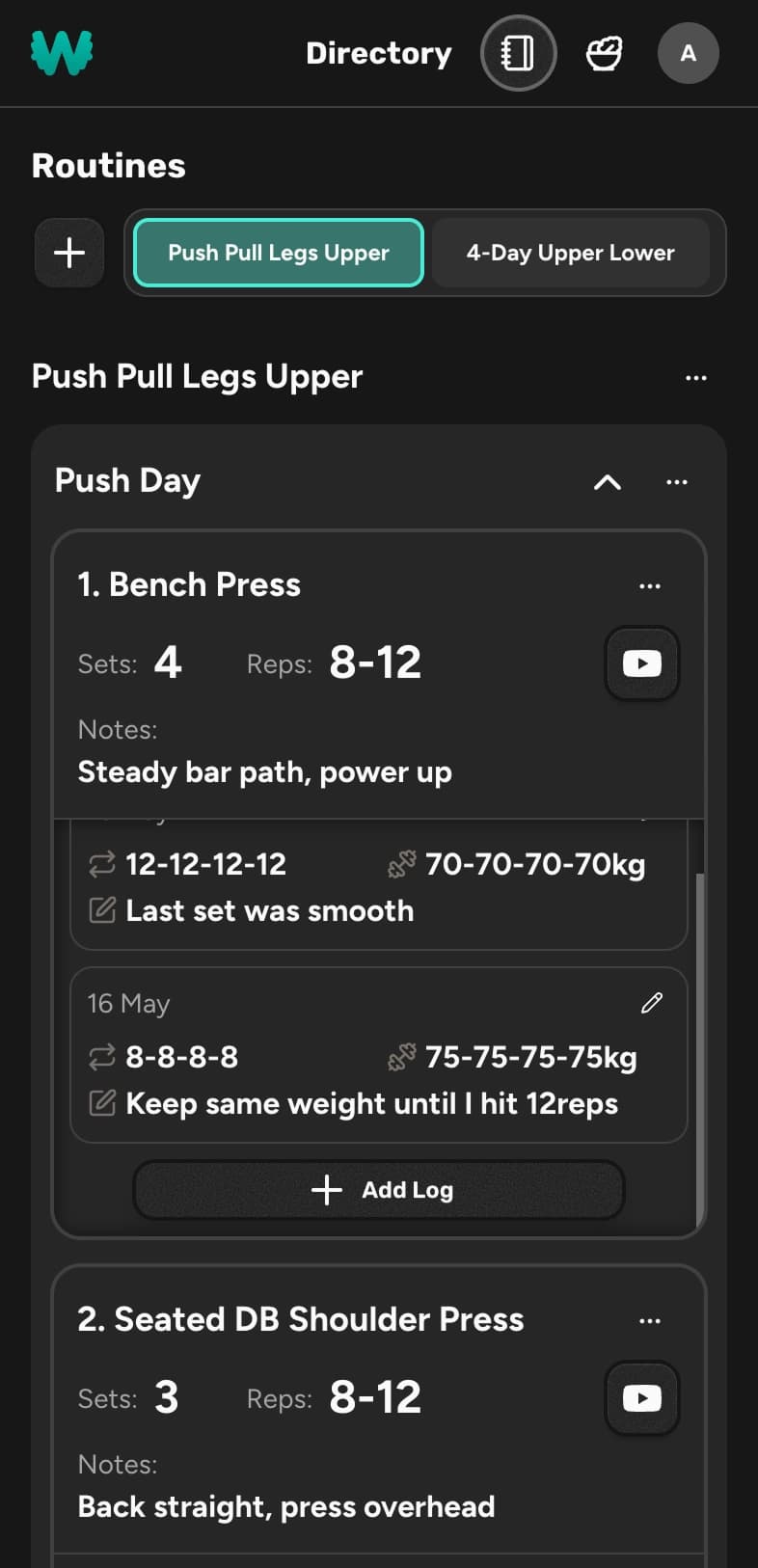 Workout plan screenshot