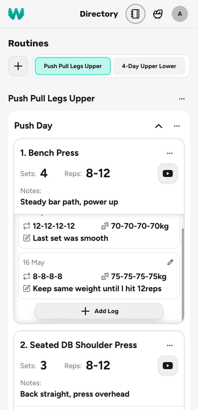 Workout plan screenshot