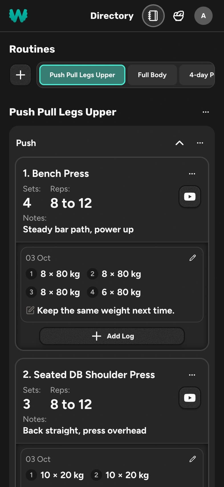 Workout plan screenshot