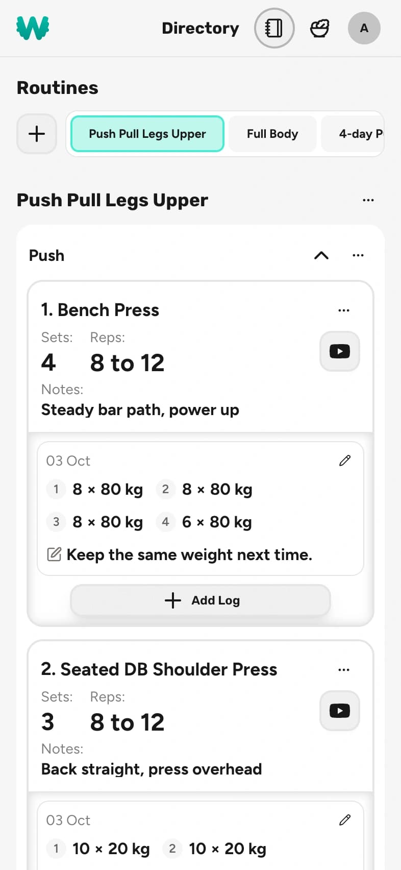 Workout plan screenshot